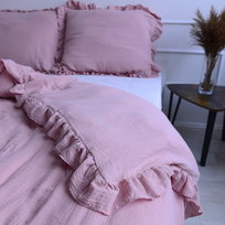 Pościel muślinowa z falbanką - boho róż [Rozmiar: 220/200 i 2x70/80]