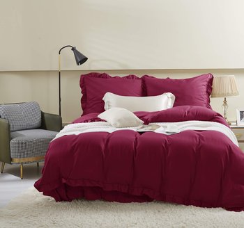 Pościel Ruffy 160x200 cm czerwona z falbanką Spod Igły i Nitki - Spod Igły i Nitki