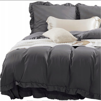 Pościel Ruffy 200x220 grafitowa z falbanką - Spod Igły i Nitki