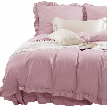 Pościel Ruffy 200x220 pudrowa z falbanką - Spod Igły i Nitki