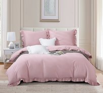 Pościel RUFFY PREMIUM 160x200 cm - Elegancka Satyna Bawełniana z Falbanką Różowa