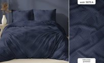 Pościel satynowa 140x200 granatowa geometria zapinana na suwak KARO Satin