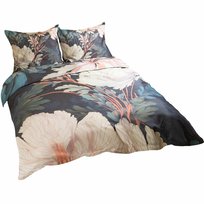 Pościel satynowa 140x200 Kwiaty czarna pudrowa SATYNLOVE PREMIUM