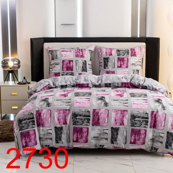 Pościel satynowa 140x200 szara różowa artystyczne kwadraty - KZ