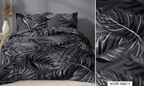 Pościel satynowa 160x200 grafitowa liście zapinana na suwak KARO Satin