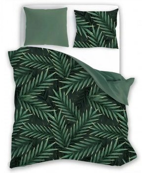 Pościel satynowa 220x200 Elegant 008  liście palmy zielona dwustronna - Faro