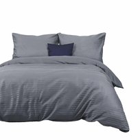 Pościel Satynowa 240X220 Antracytowa Szara Pasy Jednobarwna Cizgili Adamaszkowa