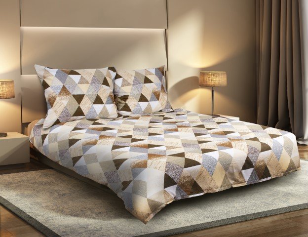 Pościel satynowa MATEX Premium, beżowo-brązowa, 2x 70x80 cm, 220x200 cm