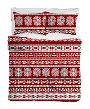 Pościel świąteczna z bawełny flanelowej, czerwono-biała w płatki śniegu, 160x200 cm - Multitex