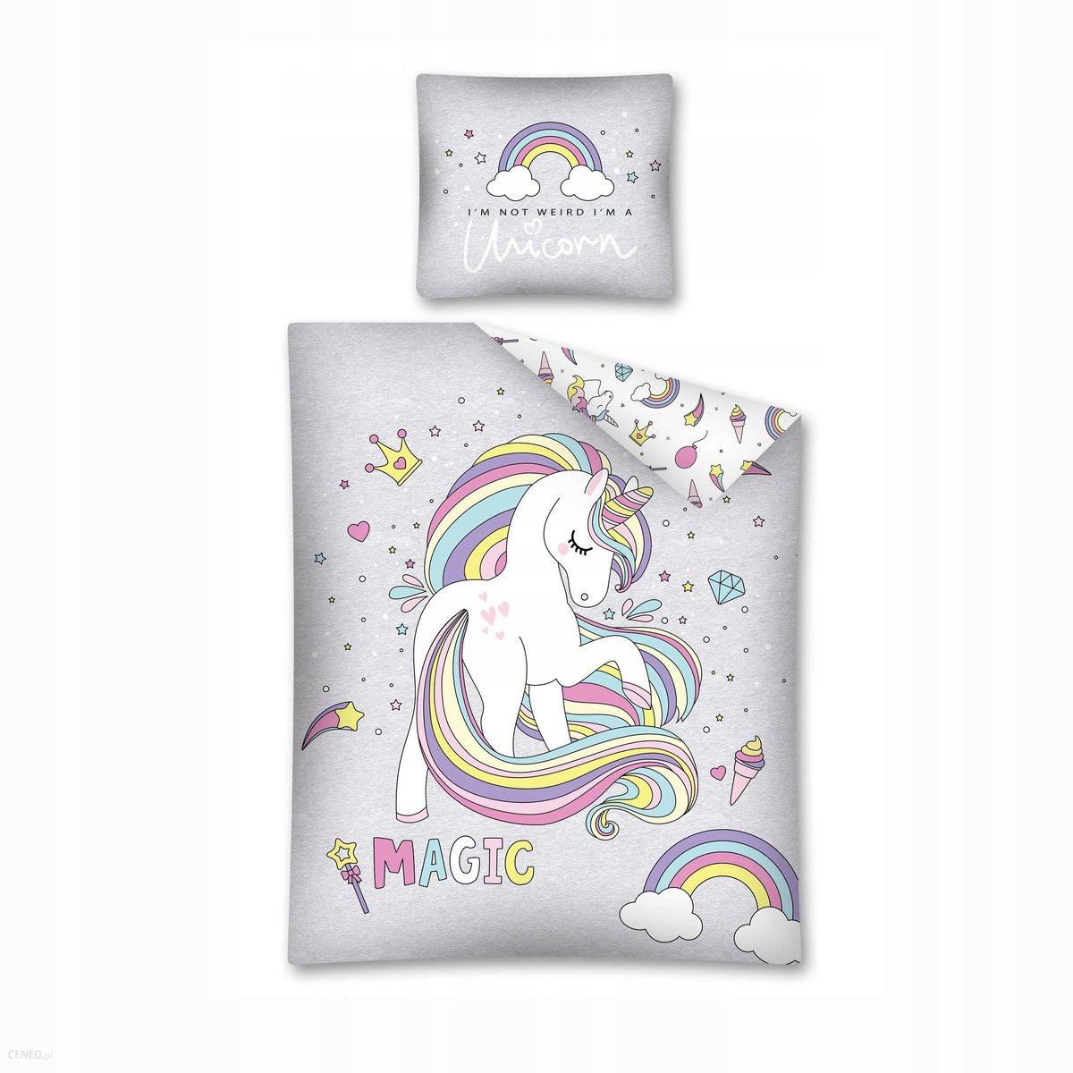 Pościel świecąca w ciemności 160x200 Jednorożec Unicorn 7452 magiczny konik kucyk szara 2917 A