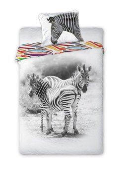 Pościel z bawełny, biało-kolorowa, Zebra, 140x200 cm, 2-elementowa - Faro