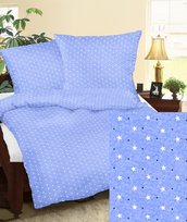 Pościel z kory 140x200 376/2 niebieska gwiazdki białe czarne na guziki bawełniana gruba