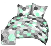 Pościel z kory 140x200 szara miętowa heksagony Kora