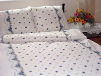 Pościel Z Kory 160X200 002B Bordiura Biało-Niebieska Na Guziki 100% Bawełna Gruba