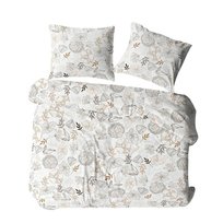 Pościel z kory 160x200 biała brązowa kwiaty liście 1853N Bielawa KARO