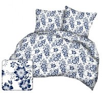 Pościel z kory 180x200 biała granatowa kwiaty A1035 Kora 23