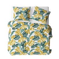 Pościel z kory 180x200 biała zielona żółta liście Bielawa KARO
