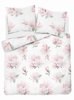 Pościel z mikrofibry 220x200 Biała różowa kwiaty - Detexpol