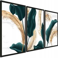 PosterPlanet Obrazy na Ścianę Złoto Czarne Rośliny 3 sztuki 45/65 cm w Rami