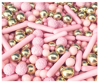 POSYPKA ozdoby na tort DEKORACJE perełki MIX URODZINY różowy złoty 30g - Elhandel