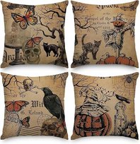 Poszewki Na Poduszki Lniane Dekoracyjne Na Halloween 45 x 45 cm Zestaw 4szt
