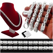 POTĘŻNY MĘSKI ŁAŃCUSZEK SREBRNY SPLOT KRÓLEWSKI DIAMENTOWANY 122 GRAMY 7 MM