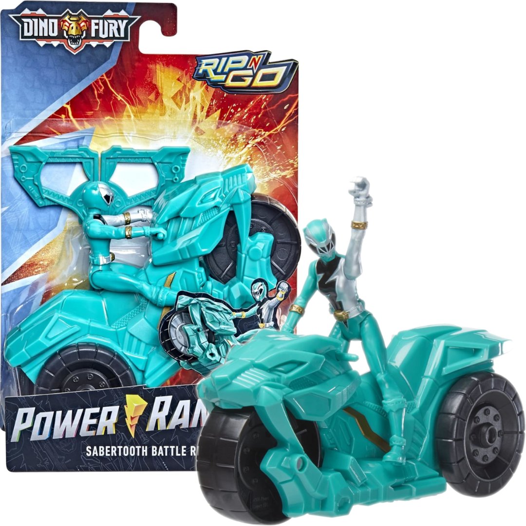 Power Rangers Dino Fury Rip N Go Sabertooth Battle Rider Zielony Ranger ...