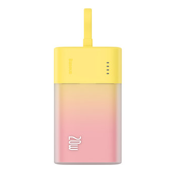 Powerbank Baseus Popsicle 5200mAh 20W z wbudowanym kablem Lightning (+ biały kabel Baseus Simple USB-C - USB-C 60W/20V/3A/30cm) - zółto-różowy - Baseus