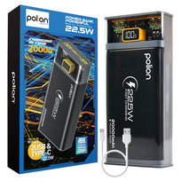 Powerbank POLION 22.5W 20000mAh USB-C 2xUSB-A PD3.0 QC 3.0 LED Kabel szary | zestaw