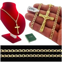 POZŁACANY ŁAŃCUSZEK MĘSKI SPLOT GARIBALDI 55cm + DUŻY KRZYŻ, SREBRO ZŁOCONE