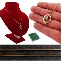 POZŁACANY ŁAŃCUSZEK ŻMIJKA Z ZAWIESZKĄ MATKI BOSKIEJ Z CYRKONIAMI 60 CM 18K