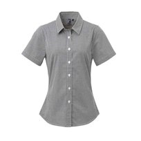 Premier Damska Bawełniana Koszula Z Krótkim Rękawem W Kratkę Micro Gingham (L / Czarny) Premier