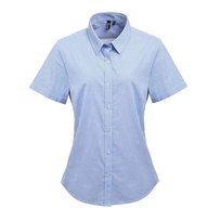 Premier Damska Bawełniana Koszula Z Krótkim Rękawem W Kratkę Micro Gingham (L / Jasnoniebieski) Premier