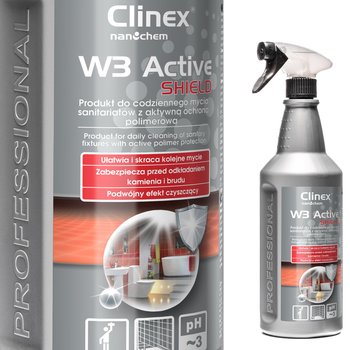 Preparat Do Mycia Łazienki Ubikacji Usuwa Rdzę Kamień Osady Z Mydła Clinex W3 Active Shield 1L - Clinex