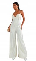 PRETTYLITTLETHING KOMBINEZON SATYNOWY ECRU L 1EGD Prettylittlething
