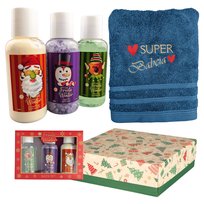 Prezent dla babci Ręcznik z haftem + kosmetyki do kąpieli w pudełku na prezent