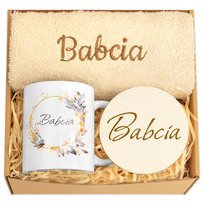 Prezent dla Babci Świąteczny Święta Ręcznik Kubek Podstawka db Dzień Babci