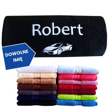 Prezent dla fana motoryzacji na Urodziny Imieniny Dzień Chłopaka Walentynki Święta dla mężczyzny męża faceta - ręcznik z haftem autem samochodem imieniem haftowany personalizowany - Inny producent