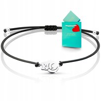 Prezent dla kociary bransoletka kotek z kotkiem na sznurku srebro 925