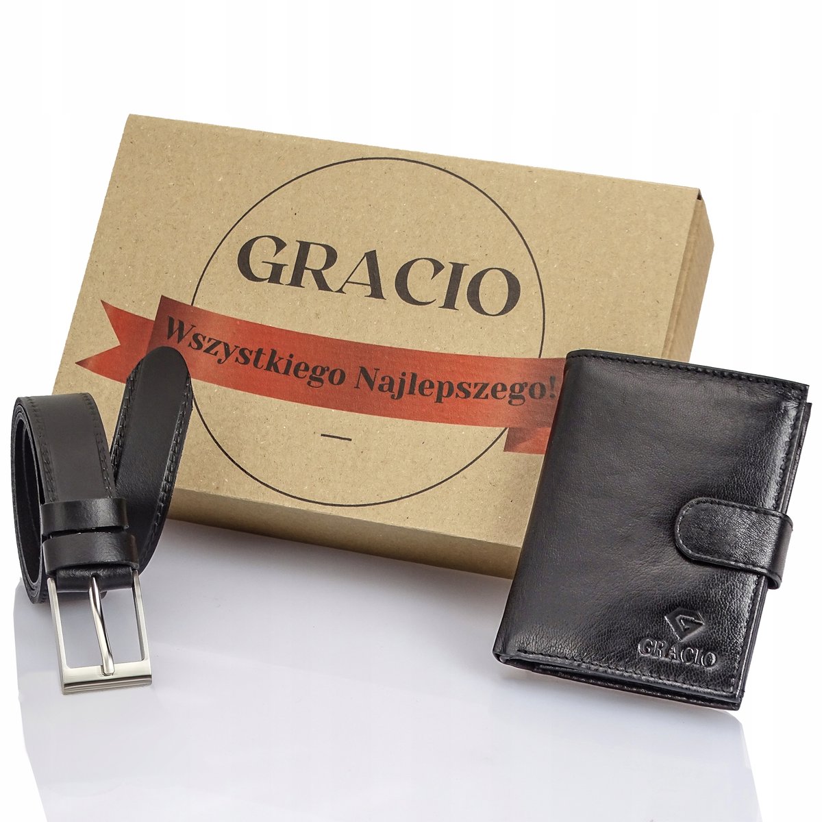 Gracio Prezent dla mężczyzny Pasek + Portfel - czarny klasyczny.