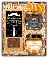 Prezent Na Dzień Ojca Dla Taty Zestaw Prezentowy. Kosz Prezentowy Z Herbatą I Miodem.