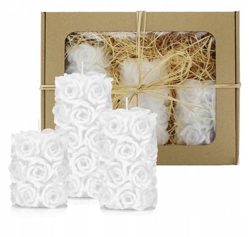 Prezent na urodziny zestaw 3 świeczki róże białe - DROBO