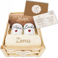 PREZENT ŚLUBNY RĘCZNIKI KUBKI ŻONA MĄŻ ŚLUB ROCZNICA JUBILEUSZ + KARTKA