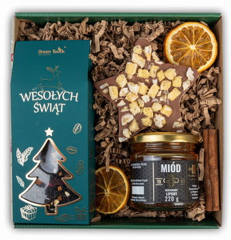 Prezent świąteczny zestaw w pudełku na mikołaja herbata miód czekolada gwiazda - Green Touch