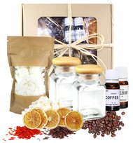 Prezent zestaw do robienia świec świeczek sojowych drewniany korek + kawa