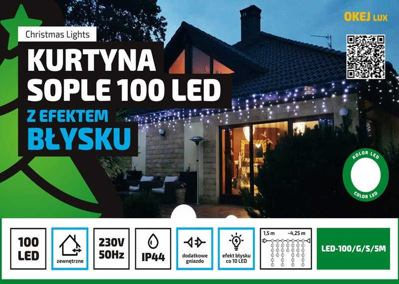 Profesjonalna Kurtyna Sople LED 4,25 m 100 LED OLED-100/G/S/5M/N ,barwa niebieska