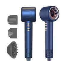 Profesjonalna suszarka do włosów ultra mocna, prędkość 110 000 RPM, moc 2000 W, 3 stopnie prędkości / 4 stopnie temperatury, 3 magnetyczne akcesoria w zestawie – dyfuzor i dwa koncentratory, Niebieska