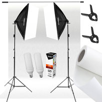 Profesjonalny Zestaw do Studio Tło + Stelaż + 2x Lampa Softbox 2x 50x70cm 125W LED