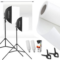 Profesjonalny Zestaw do Studio Tło + Stelaż + 2x Lampa Softbox 40x40cm 125W LED