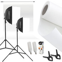 Profesjonalny Zestaw do Studio Tło + Stelaż + 2x Lampa Softbox 40x40cm 85W LED